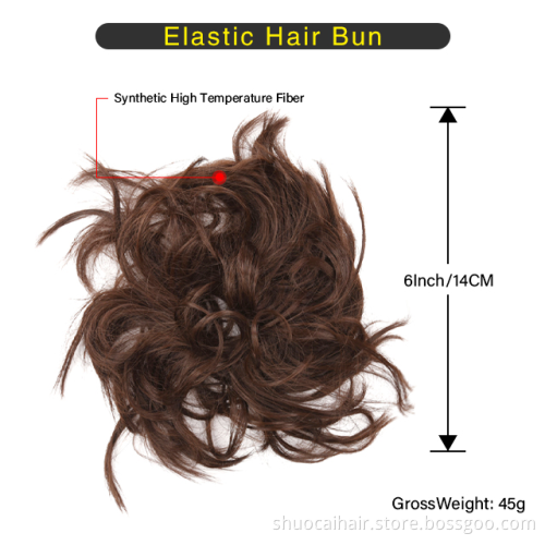 Wholesale Synthetic Chignon Messy Scrunchie Elastic Band Hair Bun Straight Hairpiece Fake Hair High Temperature Fiber Natural